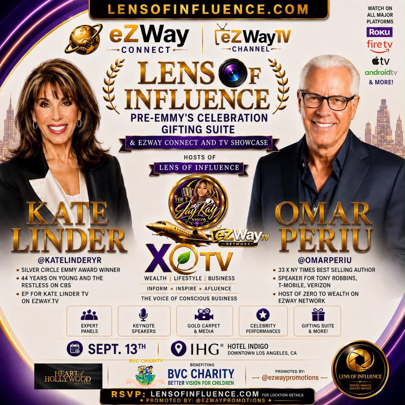 Lens of Influence Pre-Emmy celebration gifting suite with Kate Linder and Omar Periu
